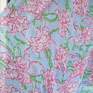 Lilly Pulitzer silk cashmere Floral Pink & Green Scarf on Light Blue Background
